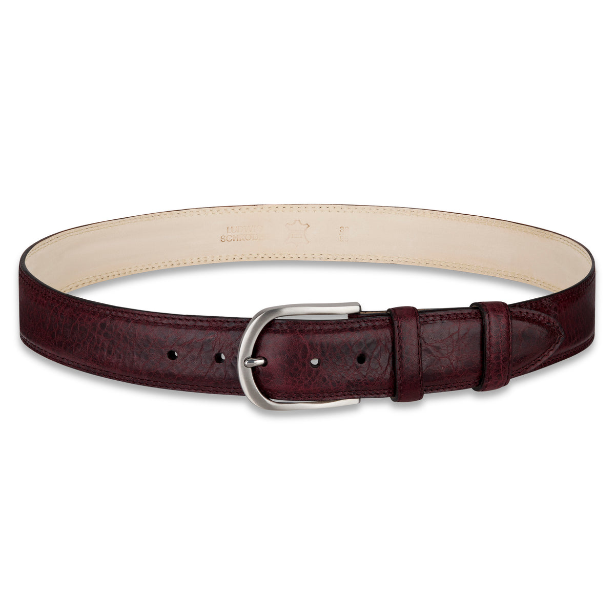 Authentischer Herren Ledergürtel „Gregory“ in Bordeaux – 4 cm, extra stark bombiert mit Edelstahlschnalle