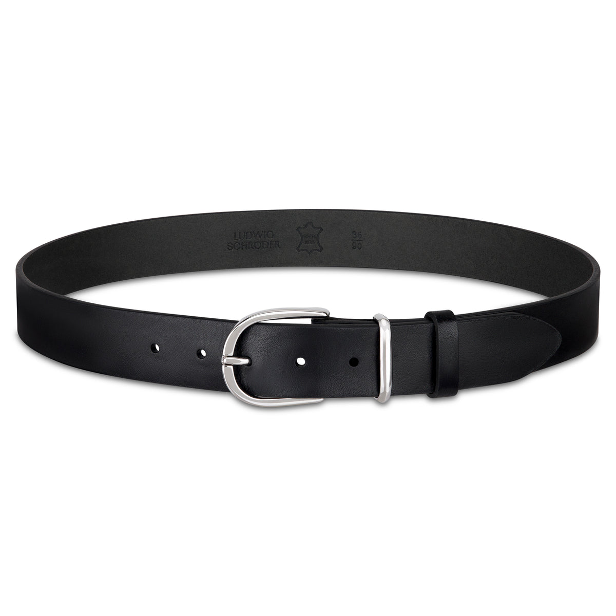 Weicher Jeansgürtel für Damen, Ledergürtel „Antonia" in Schwarz, 3,5cm breit, Silber-Schnalle