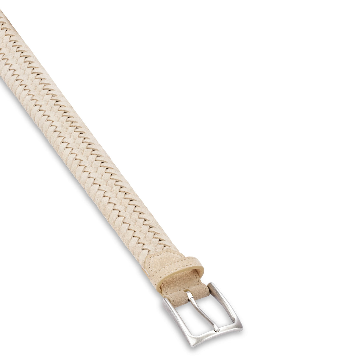 Herren Flechtgürtel aus Velours Leder in beige / hellgrau