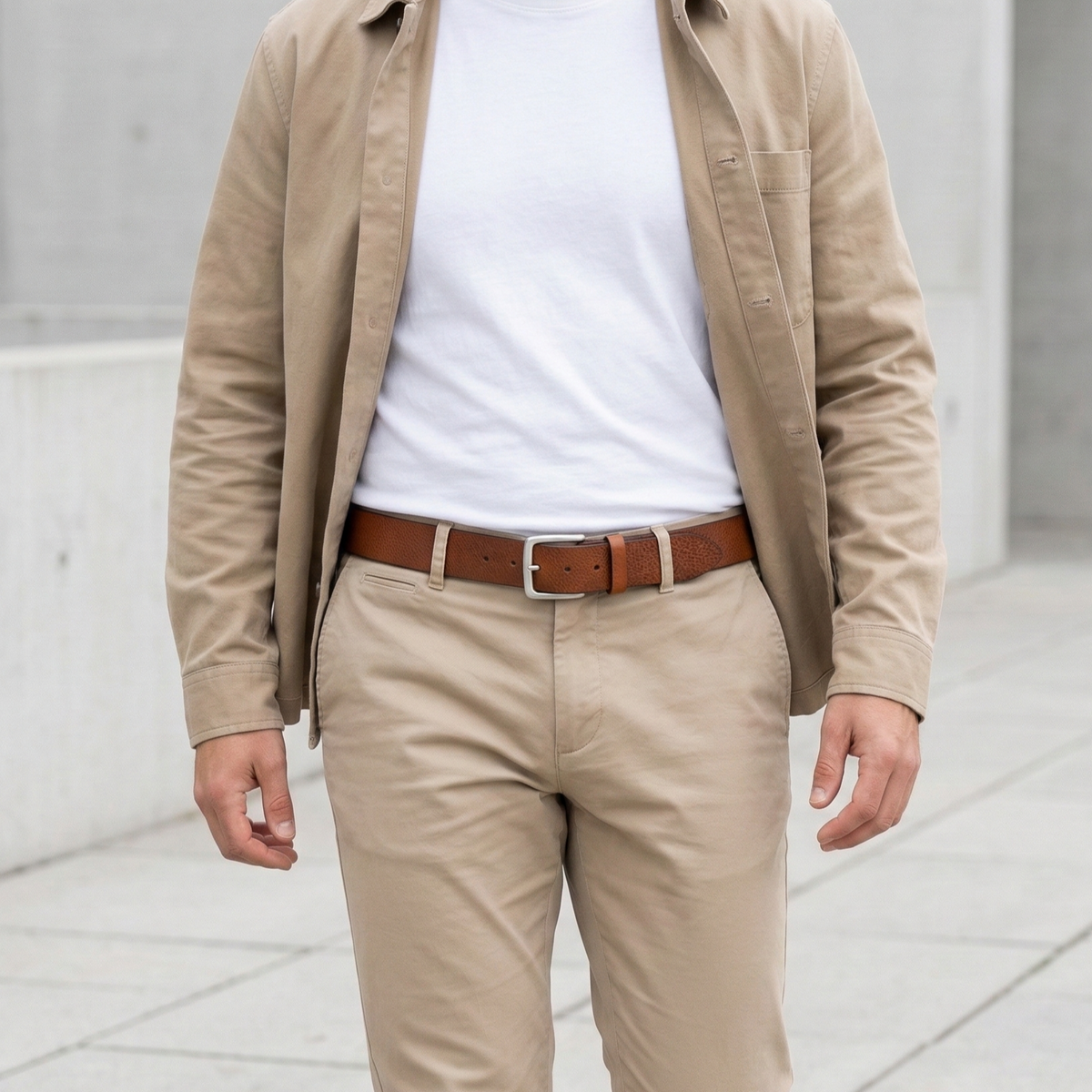 Klassischer Herren Jeansgürtel „Toni“ in Cognac – 4 cm, Rindleder aus der Toskana
