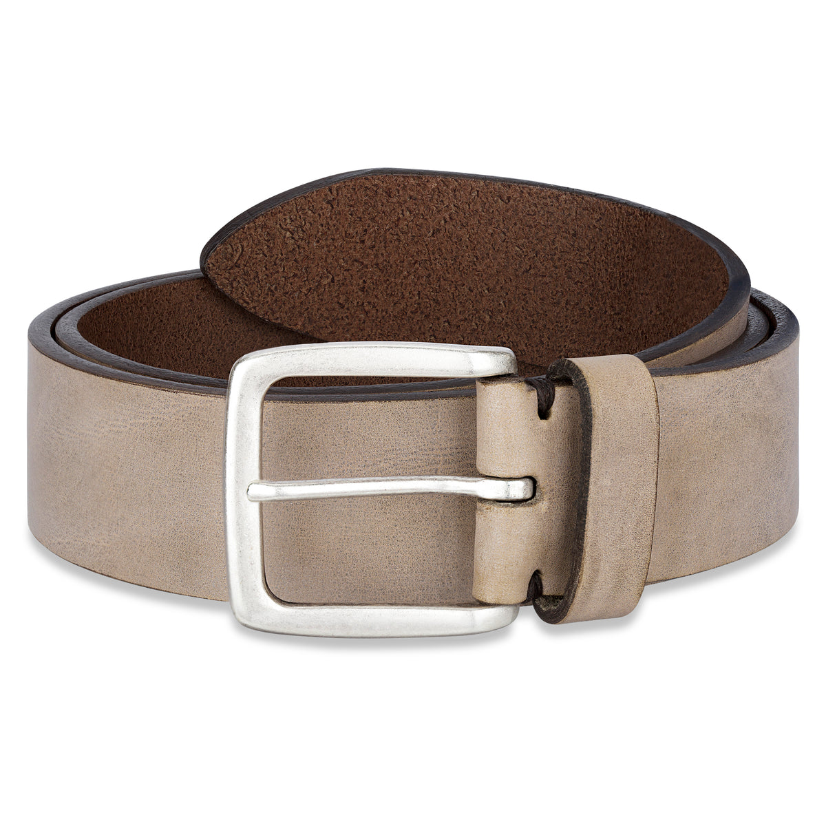 Grauer Herren Ledergürtel "Elias": 4 cm breit, handgefertigt aus hochwertigem Rinderhals-Leder - 3,5mm dick