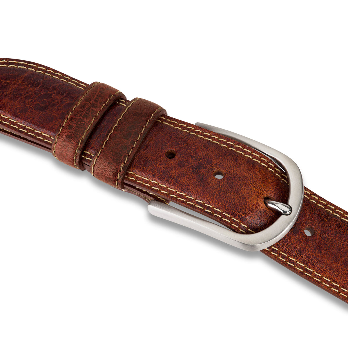 Authentischer Herren Ledergürtel „Gregory“ in Cognac – 4 cm, extra stark bombiert mit Edelstahlschnalle