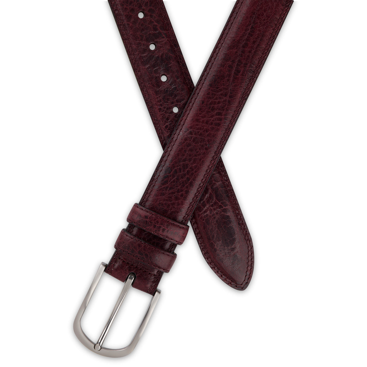 Authentischer Herren Ledergürtel „Gregory“ in Bordeaux – 4 cm, extra stark bombiert mit Edelstahlschnalle