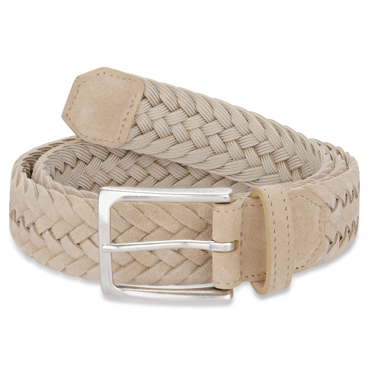 Herren Flechtgürtel aus Velours Leder in beige / hellgrau