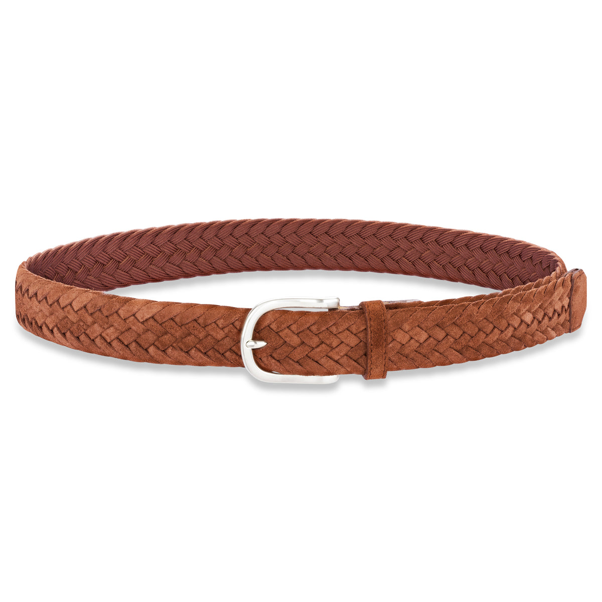 Damen Flechtgürtel aus Velours Leder in cognac