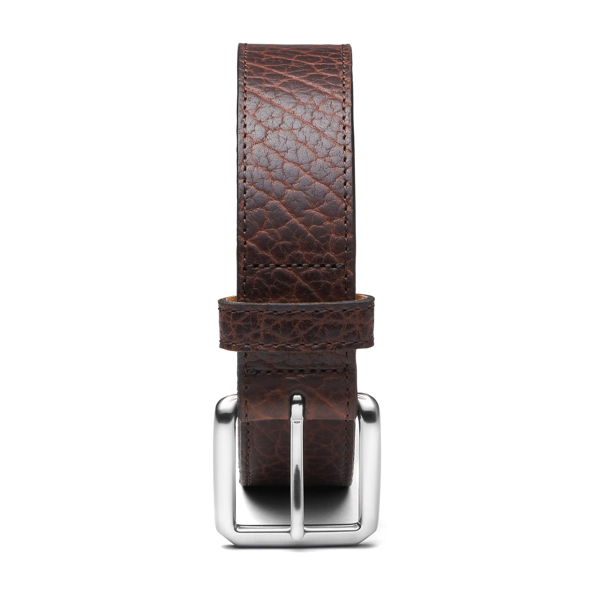 3,5cm eleganter breiter Herren Bisonleder Gürtel in braun mit natureller Rückseite und silberner 