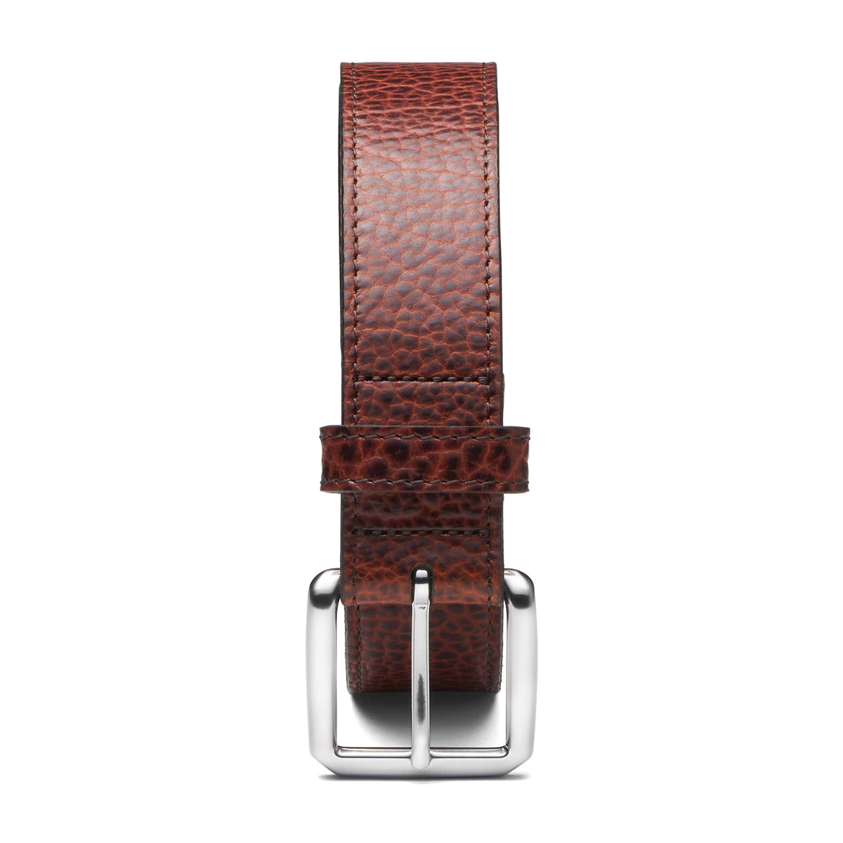 3,5cm breiter eleganter Herren Bisonleder Gürtel in cognac mit natureller Rückseite und silberner Schnalle