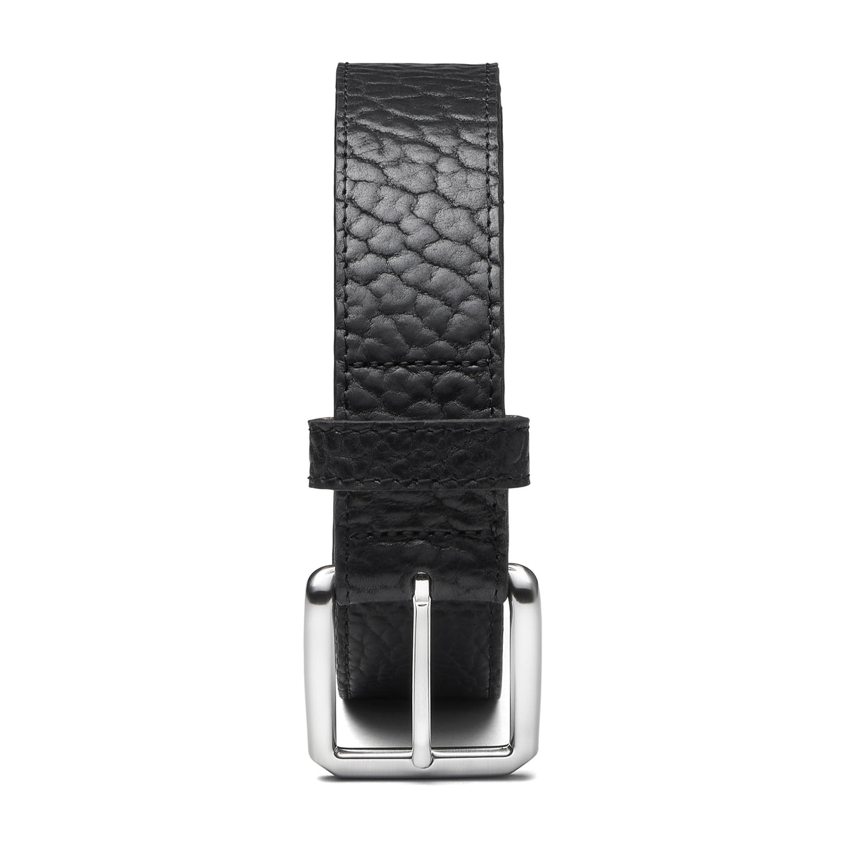 3,5cm eleganter breiter Herren Bisonleder Gürtel in schwarz mit natureller Rückseite und silberner 